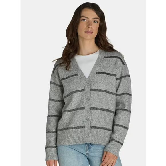 Time and Tru Women's Metallic Striped Cardigan Sweater Size Medium - Picture 2 of 3